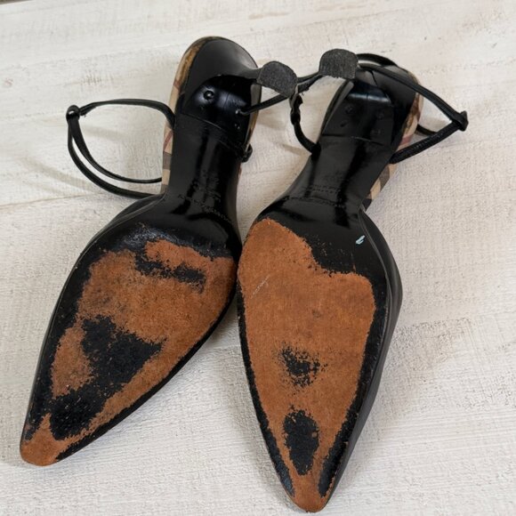 Burberry Slingback Heels Novacheck Black Leather Pointed Toe Size 39.5/US 9.5 - Picture 11 of 12